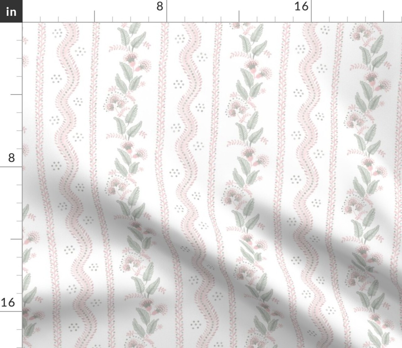 Floral Botanical Retro Vintage Directional Pink Wildflower Stripes Green Granny Chic Custom Printed Fabric by Spoonflower Various Fabrics by the Yard or Fat Quarter
